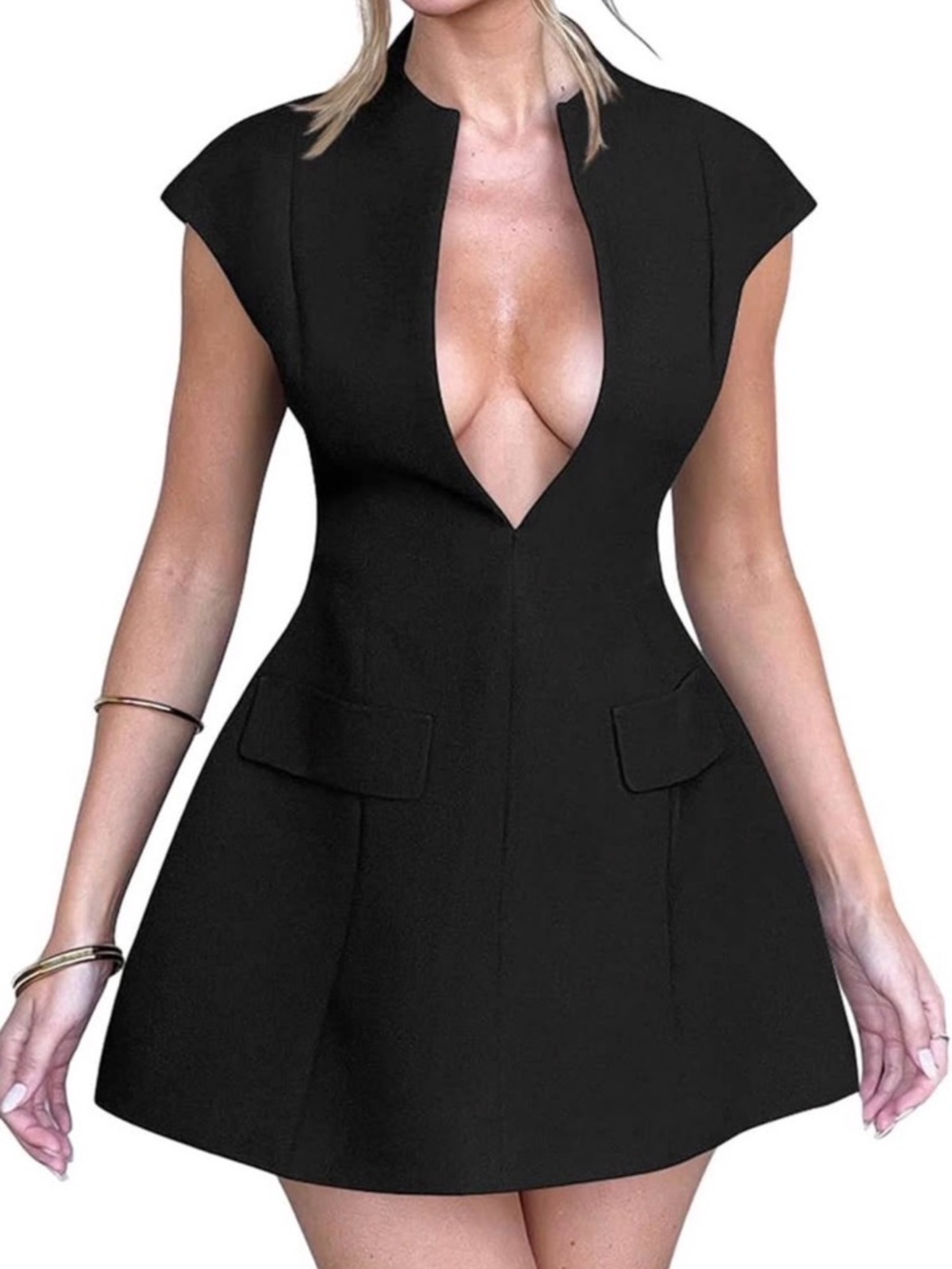 Women's Black Deep V Mini Dress